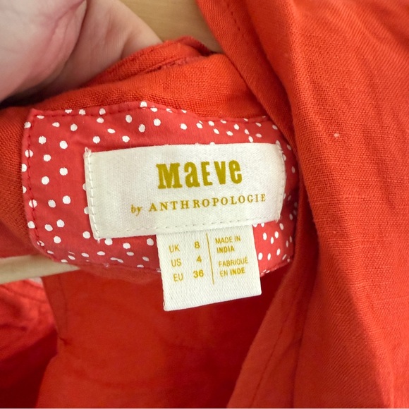 Maeve ANTHROPOLOGIE ORANGE TIE-FRONT cropped  BLOUSE linen blend size 4 summer - Picture 6 of 10